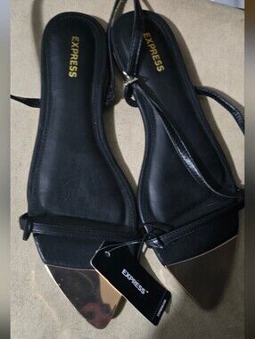 Express Women's Black Slingback Flats with Gold Pointed Cap